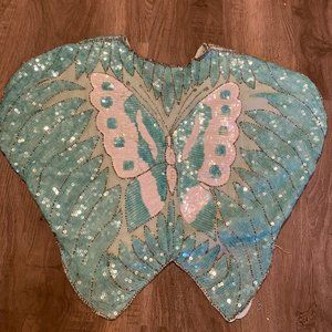 Vintage 80s Silk-lined Sequin Butterfly Top